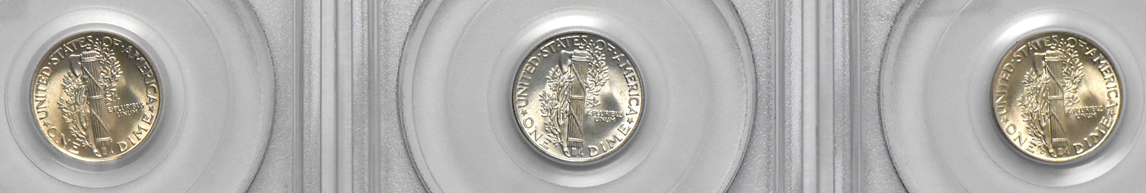 Short set of certified GEM Mercury dimes