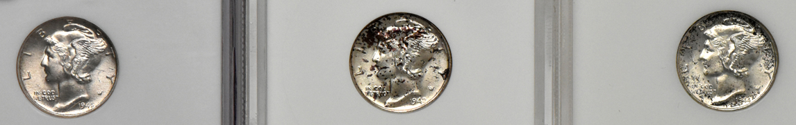 Short set of certified GEM Mercury dimes