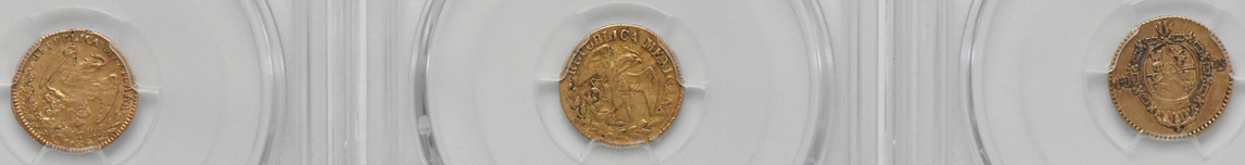 Multiple - Spain 1817-M GJ 1/2 escudo XF-45, Mexico 1844-Do RM 1/2 escudo AU-50, and a Mexico 1867-C CE 1/2 escudo AU-53, all PCGS