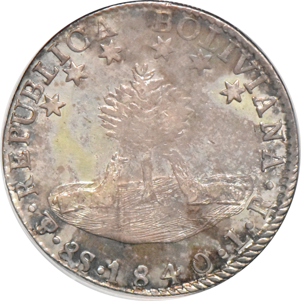 Bolivia - 1840-PTS LR 8 soles - NGC AU-58
