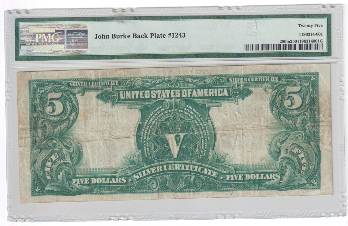 1899 $5 Chief Fr# 280m Mule John Burke Back Plate #1243- PMG VF-25