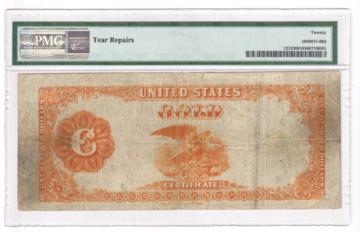 1922 $100 Fr# 1215 - PMG VF-20/tear repairs