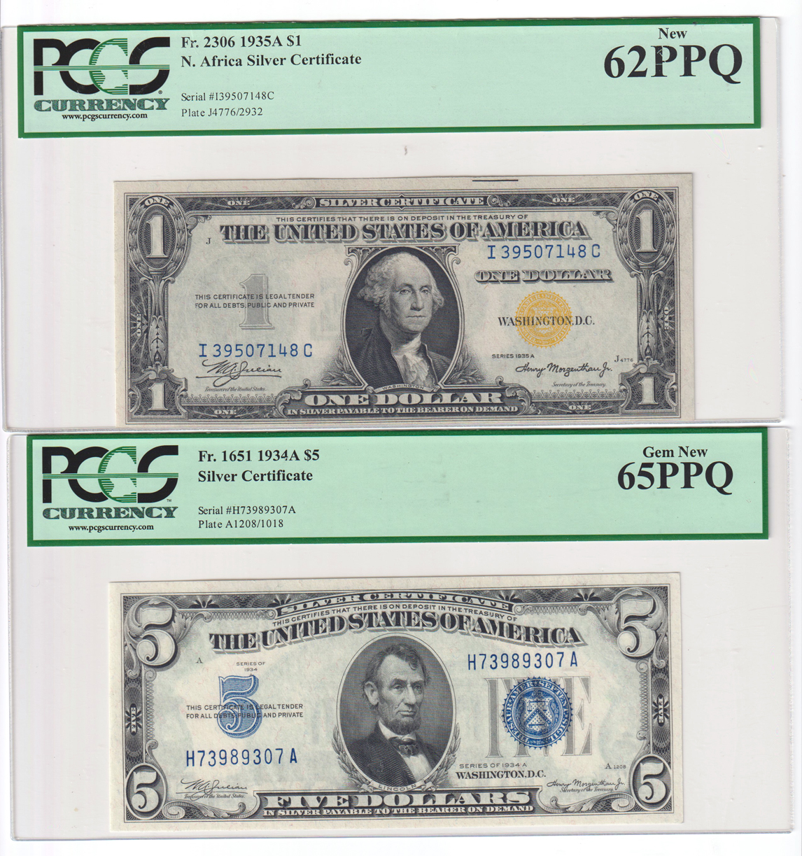 Group of ten certified small size notes
