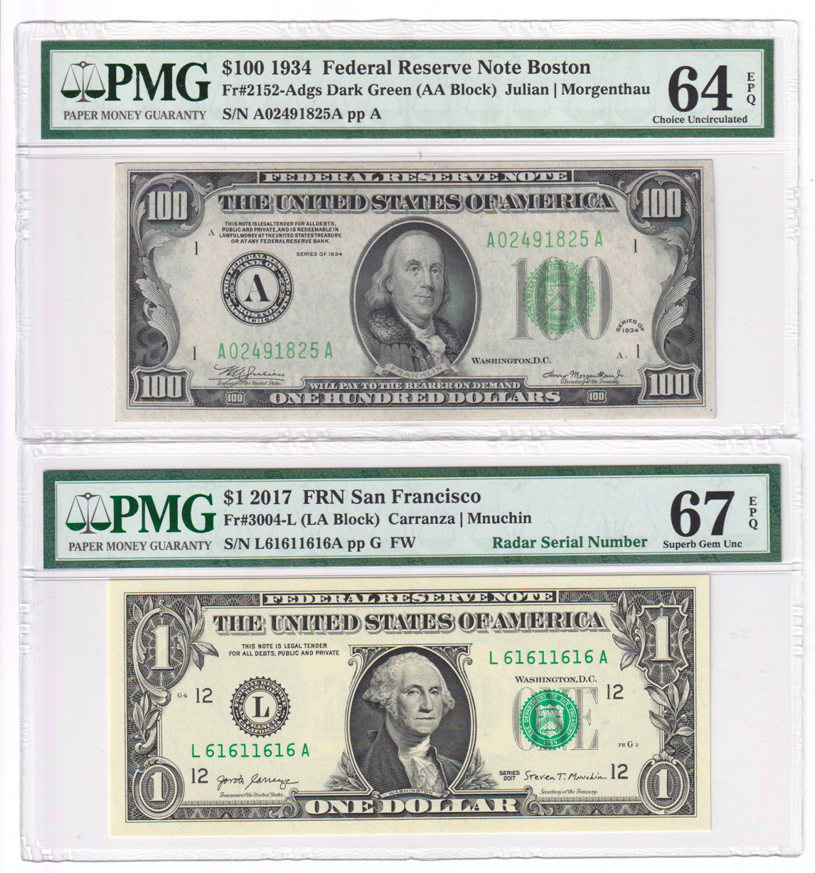 Group of ten certified small size notes