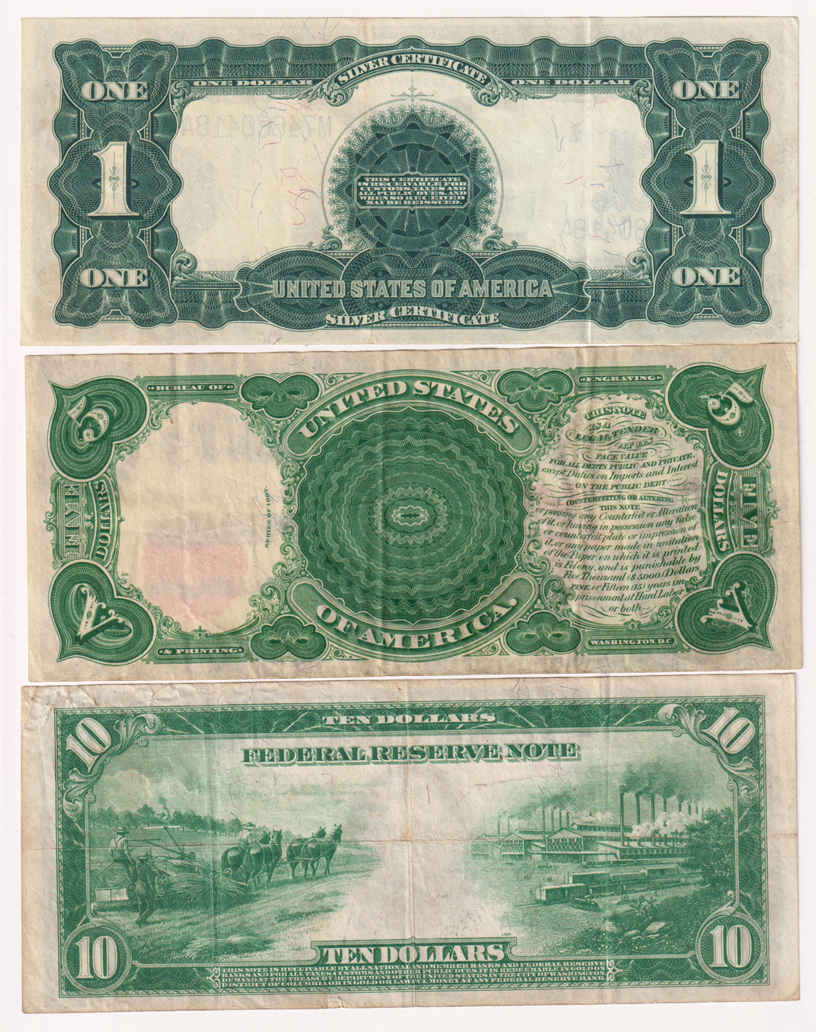 Group of eleven large size type notes