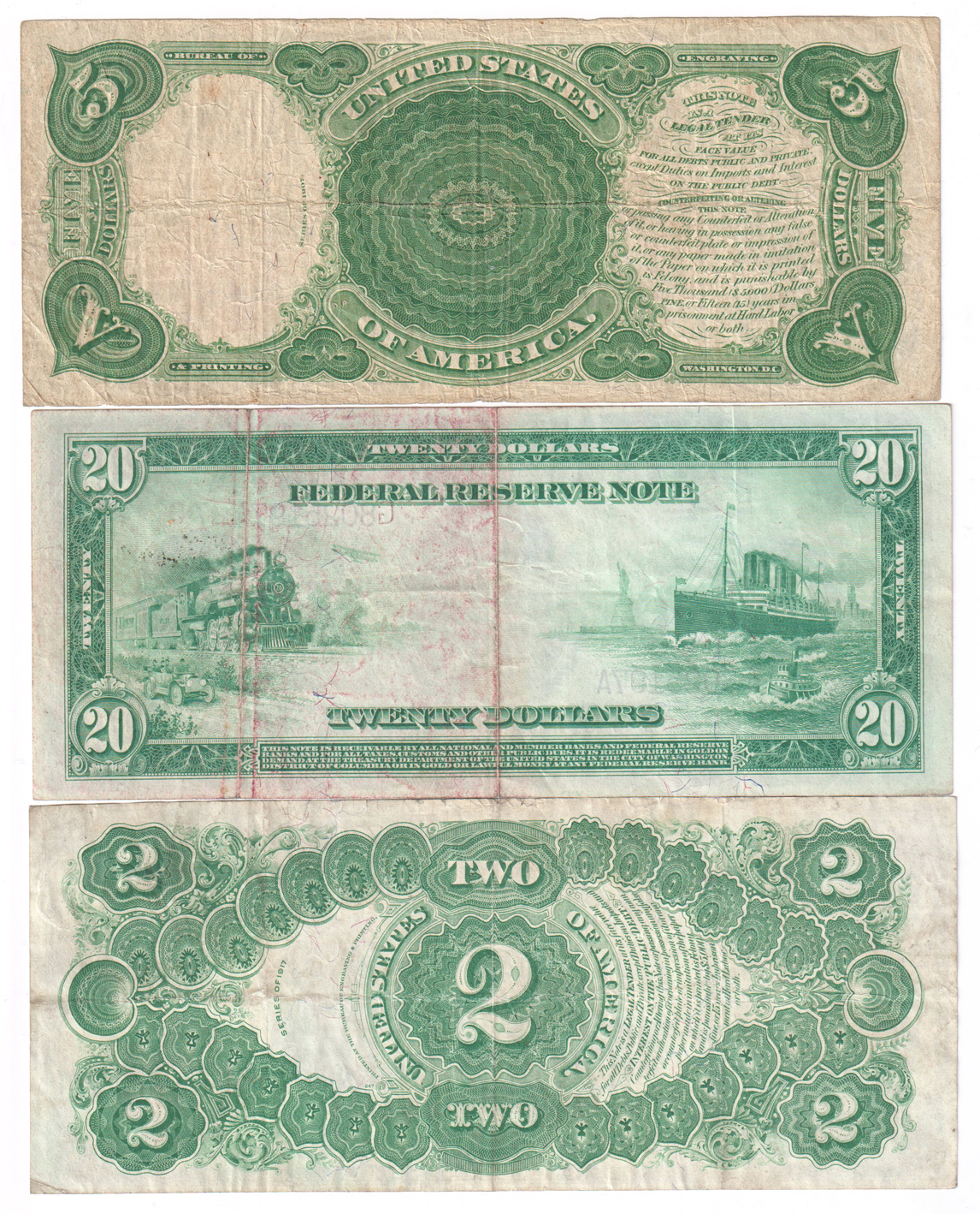 Group of eleven large size type notes