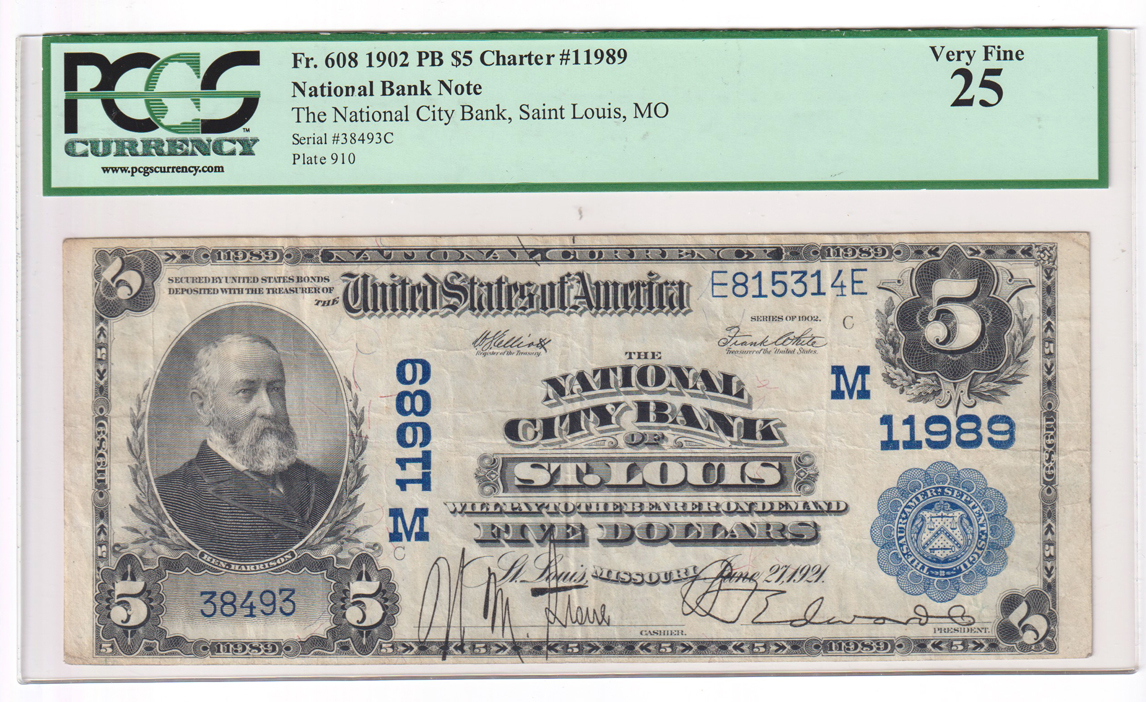 Group of five St. Louis, Missouri National Bank Notes