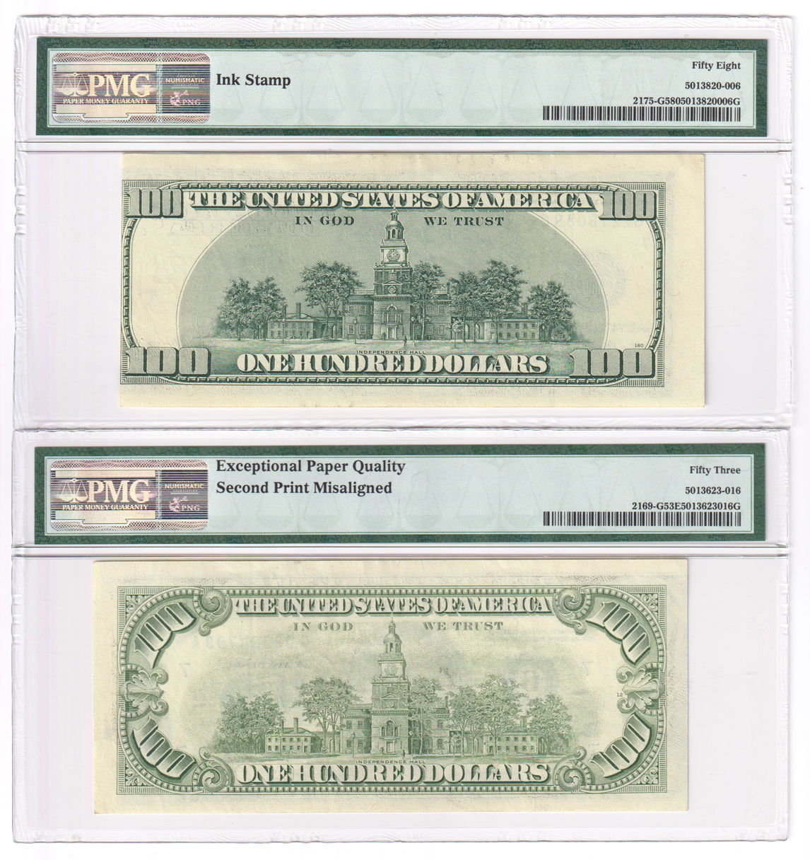 Error Currency - Group of nine certified small size notes, all Misalignment