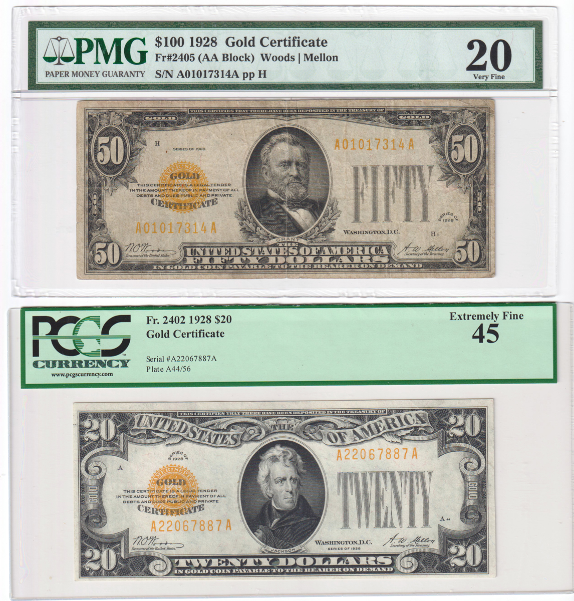 Four small size Gold Certificates