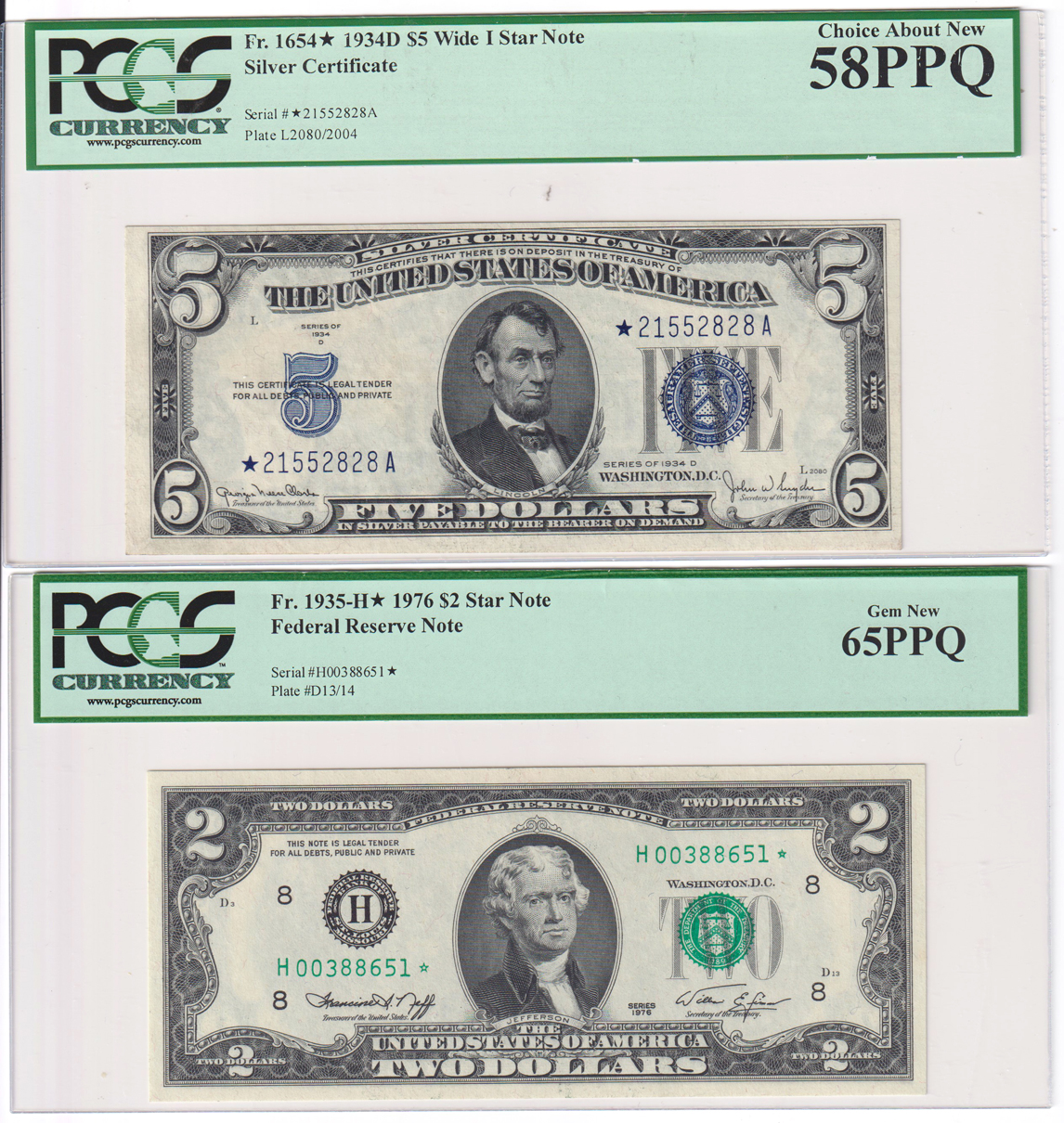 Eight certified small size star notes