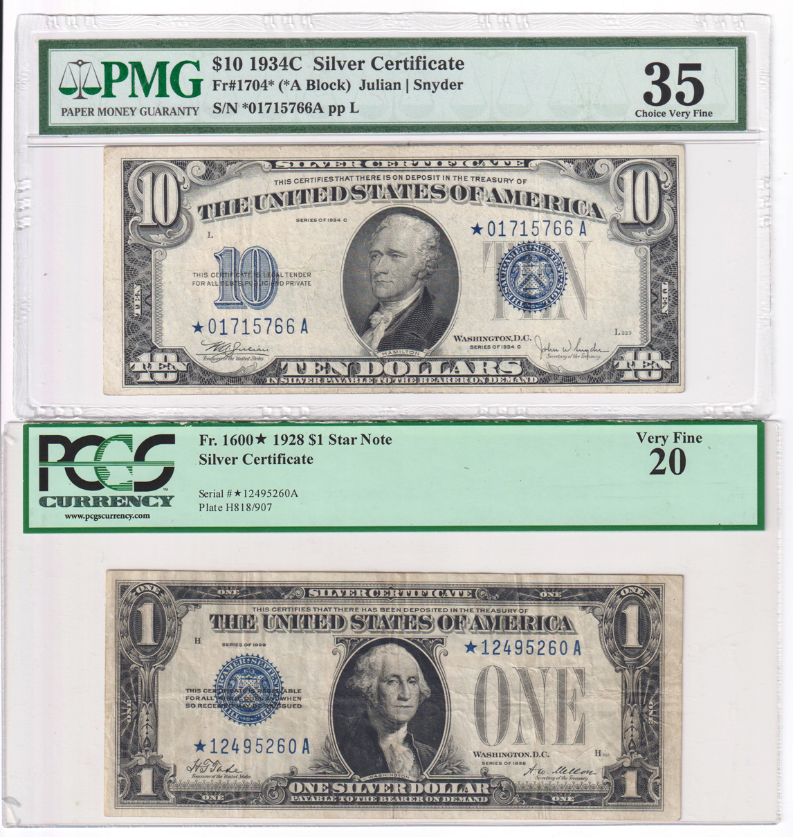 Eight certified small size star notes