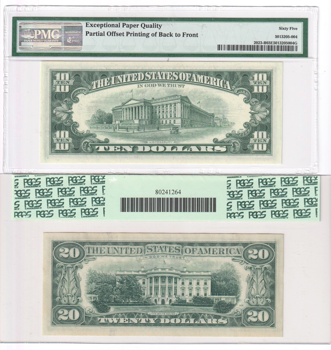 Error Currency - Seven certified small size Federal Reserve Notes with offset printing including one star note error