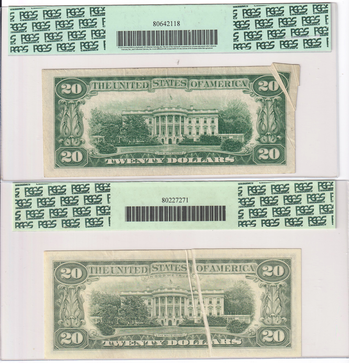 Error Currency - Six certified small size error notes.  Five Gutter Folds and one Paper Jam.