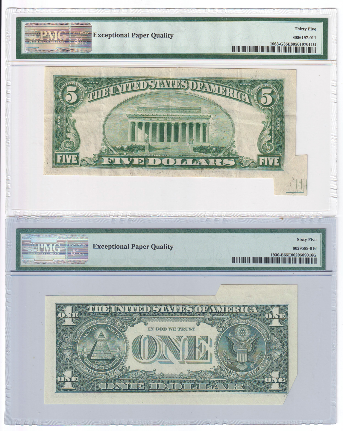 Error Currency - Group of four certified Federal Reserve Note folding errors