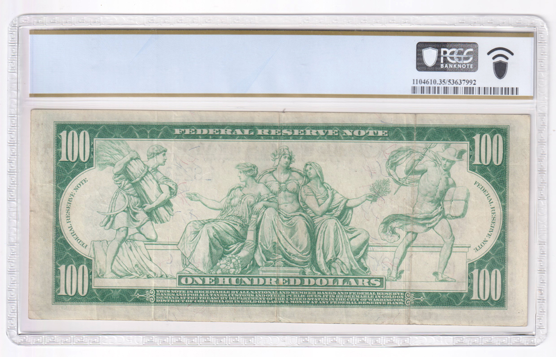 1914 $100 San Francisco Blue Seal Fr# 1131 - PCGS VF-35