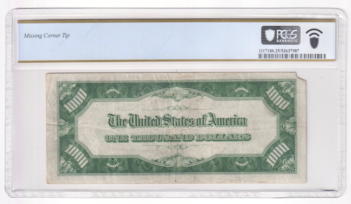 1934-A $1,000 Chicago Fr# 2212-G - PCGS VF-25/missing corner tip