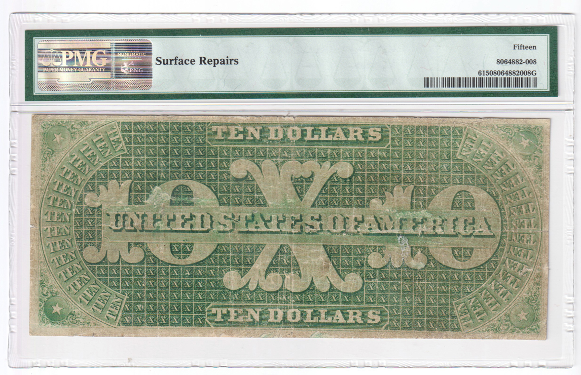 1861 $10 Fr# 6 - PMG F-15/surface repairs