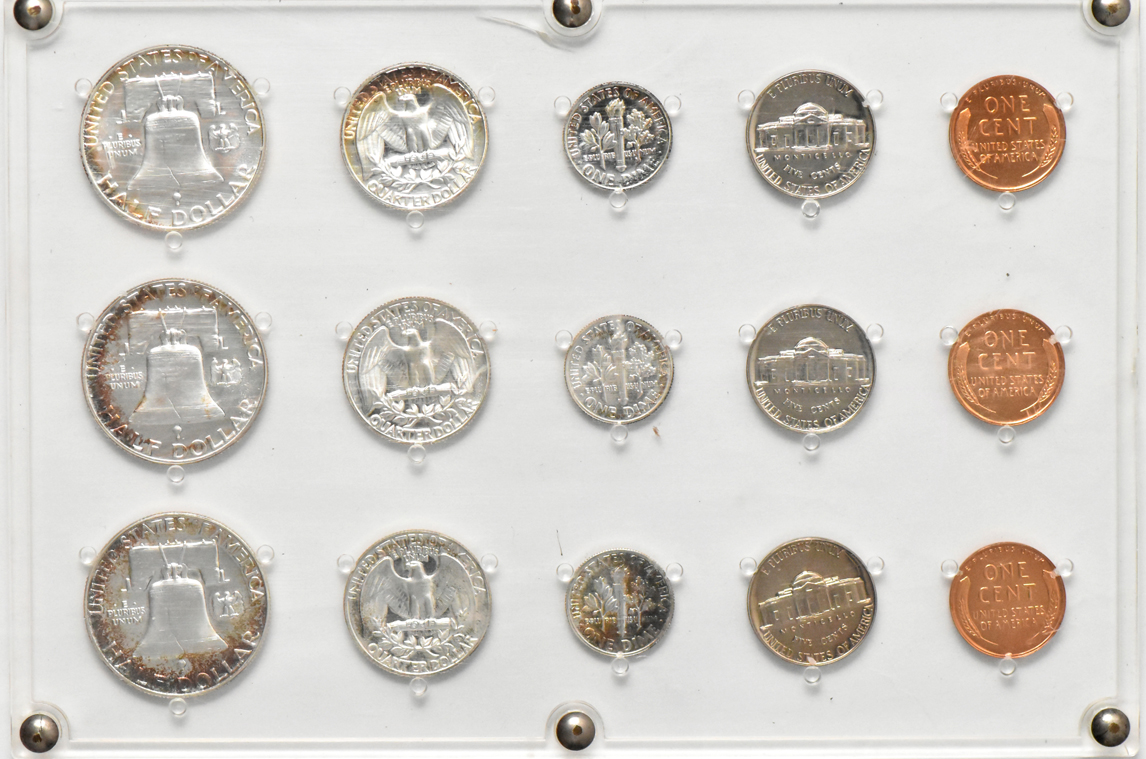 1950 through 1955 Proof Sets in two Seitz Coin Case plastic holders