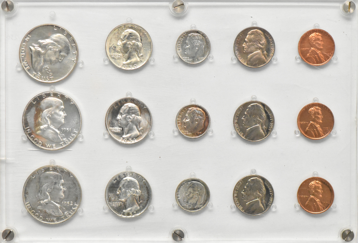 1950 through 1955 Proof Sets in two Seitz Coin Case plastic holders