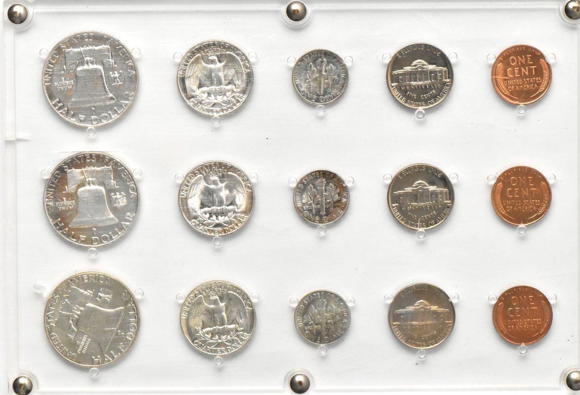 1950 through 1955 Proof Sets in two Seitz Coin Case plastic holders