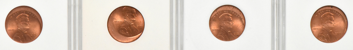 Group of eighty 2001 off-center Lincoln cents