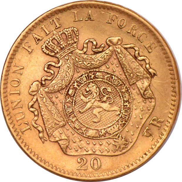 Belgium - 1871 20 francs with split planchet
