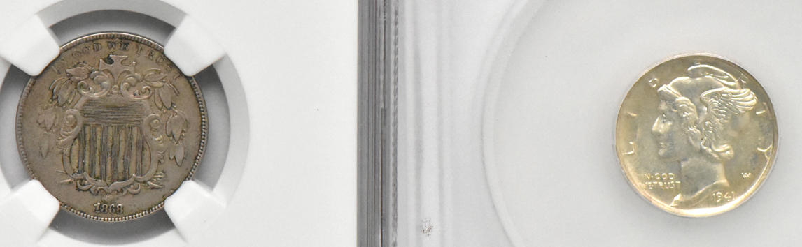 Eight certified coins with peculiarities