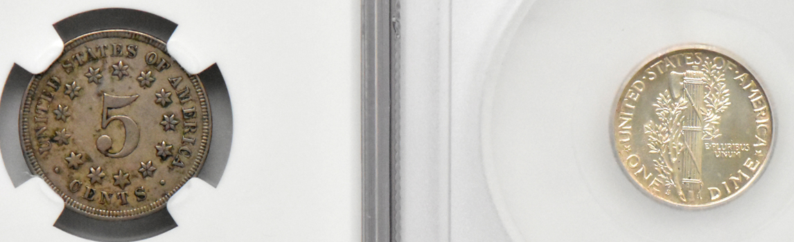 Eight certified coins with peculiarities