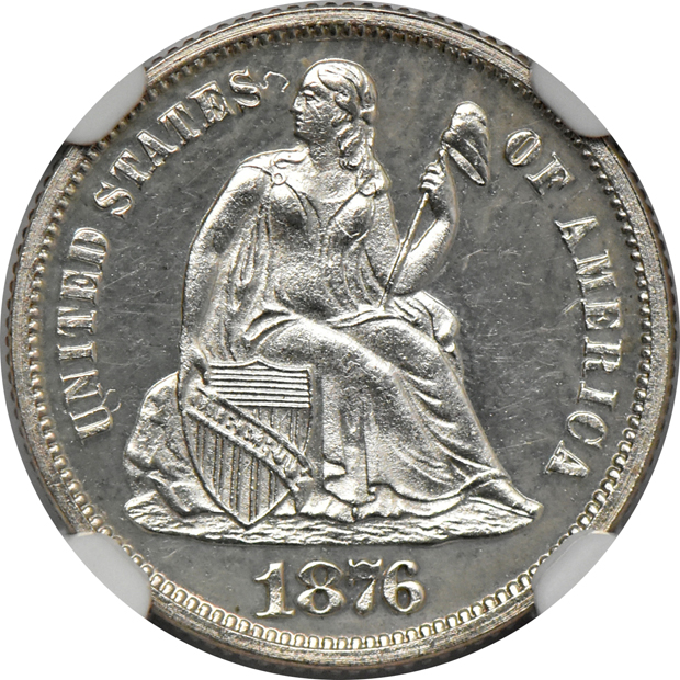 1872 PR-64, 1876 PR-62, and an 1891 MS-64, all NGC