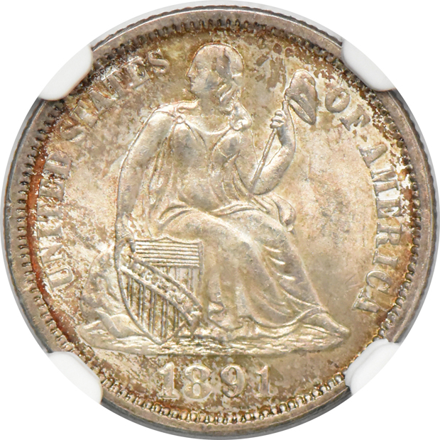 1872 PR-64, 1876 PR-62, and an 1891 MS-64, all NGC