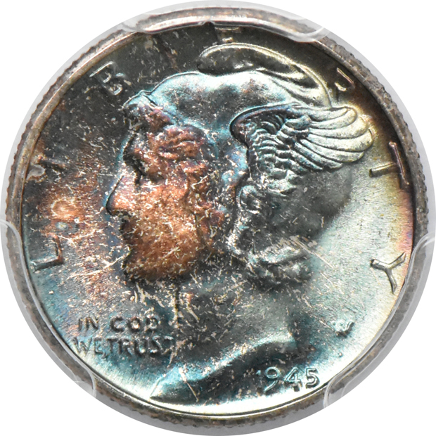 1945-D MS-66+FB, and a 1945-S Micro S MS-67 CAC, both PCGS