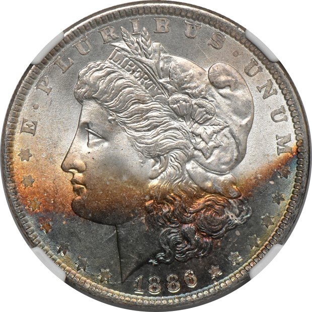 1884-CC MS-64+ DPL, and an 1886 MS-66+ Star, both NGC