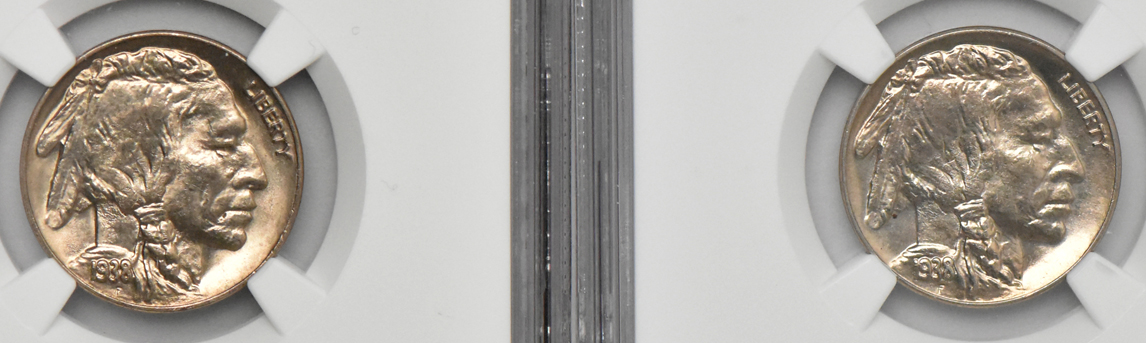 Five certified Buffalo nickels