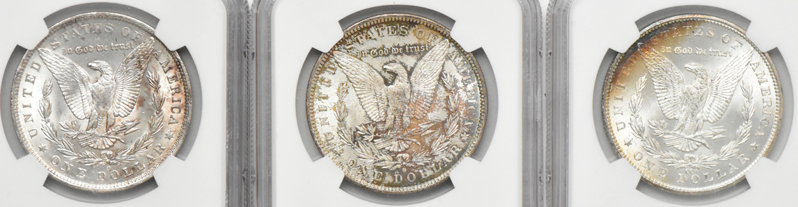 1884-O MS-64+, 1885-CC MS-64, and an 1885-O MS-64, all NGC