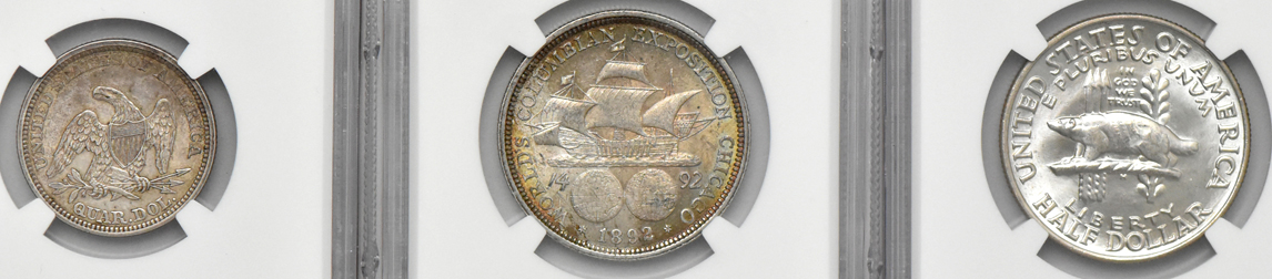 Five silver type coins certified by NGC