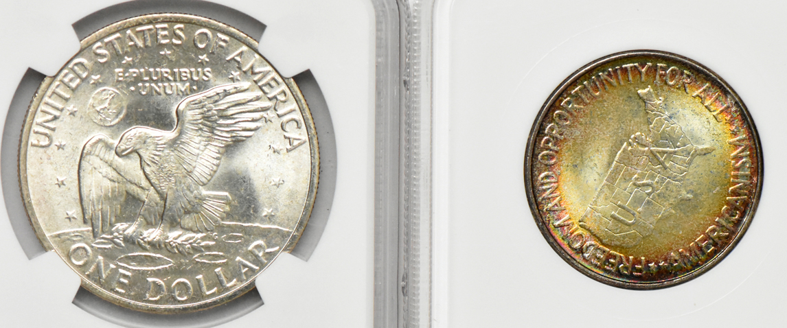 Five silver type coins certified by NGC