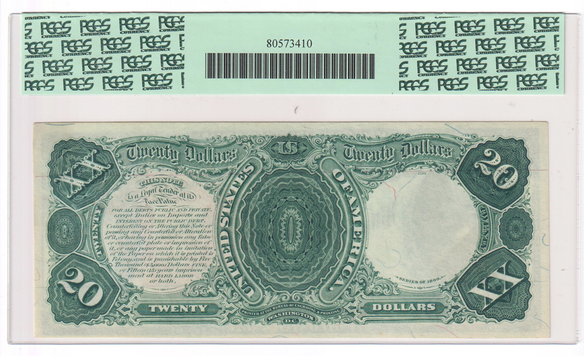 1880 $20 Fr# 136 - PCGS ChCU-63/minor restoration