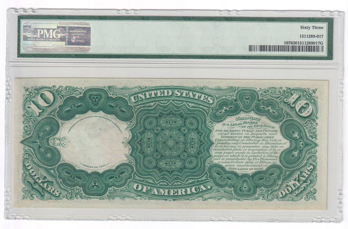 1880 $10 Fr# 107 - PMG ChCU-63/minor cutting error