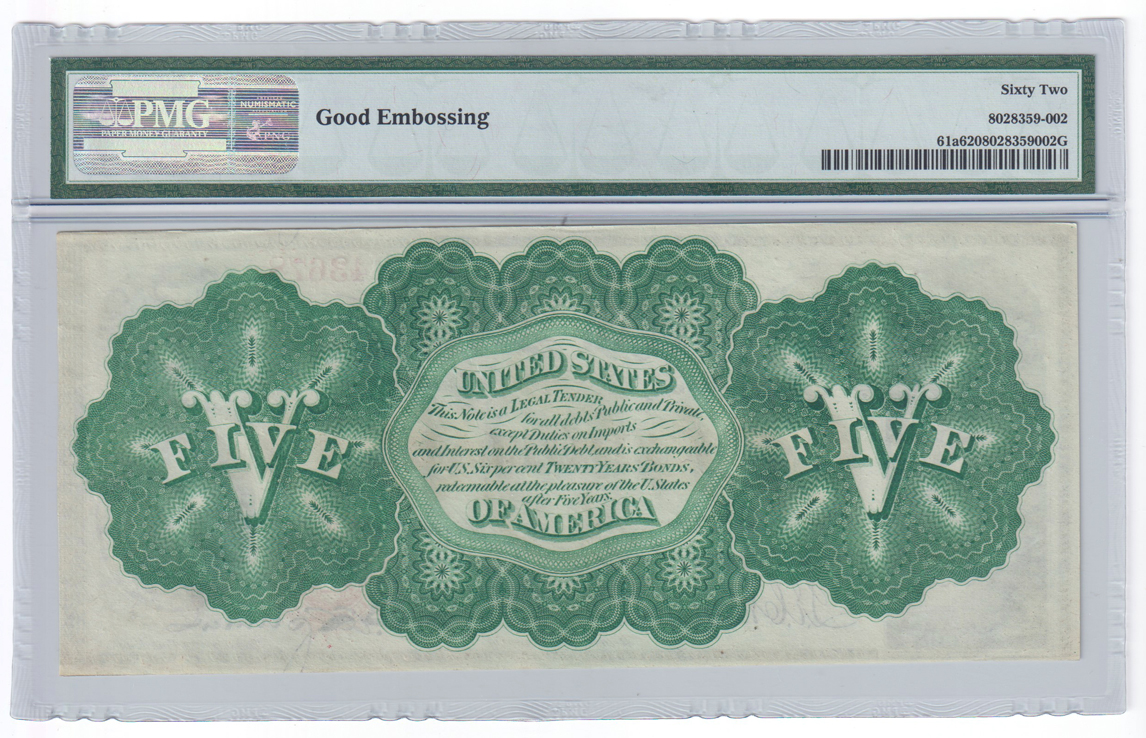 1862 $5 Fr# 61a - PMG CU-62 Good Embossing
