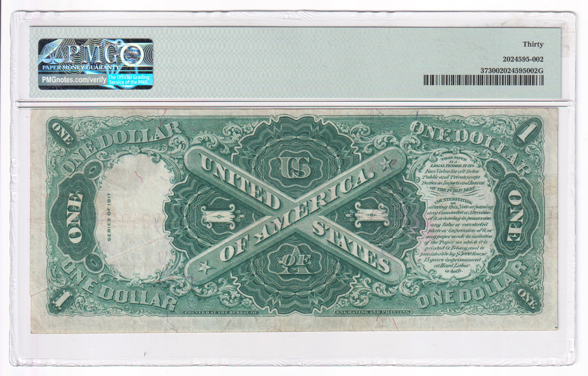 Error Currency - 1917 $1 Legal Tender Fr# 37 Gutter Fold - PMG VF-30