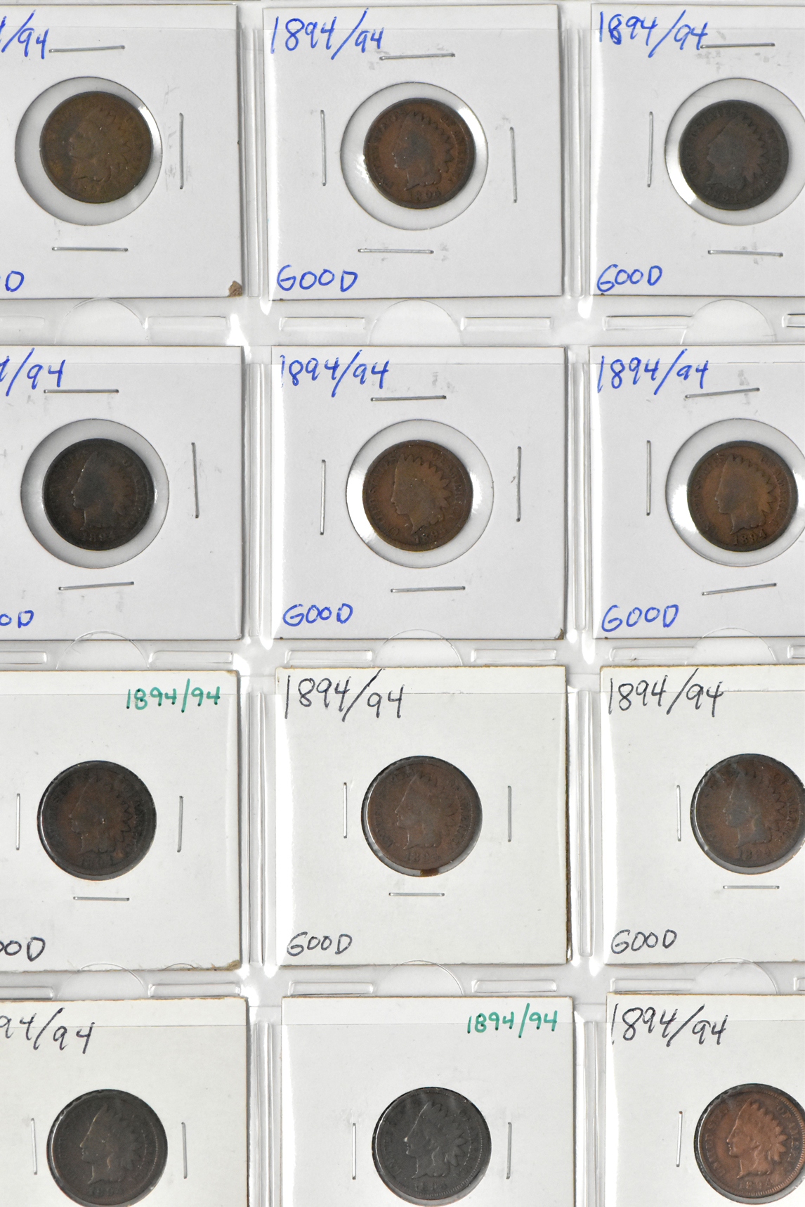 Group of thirty-nine 1894/94 Indian cents