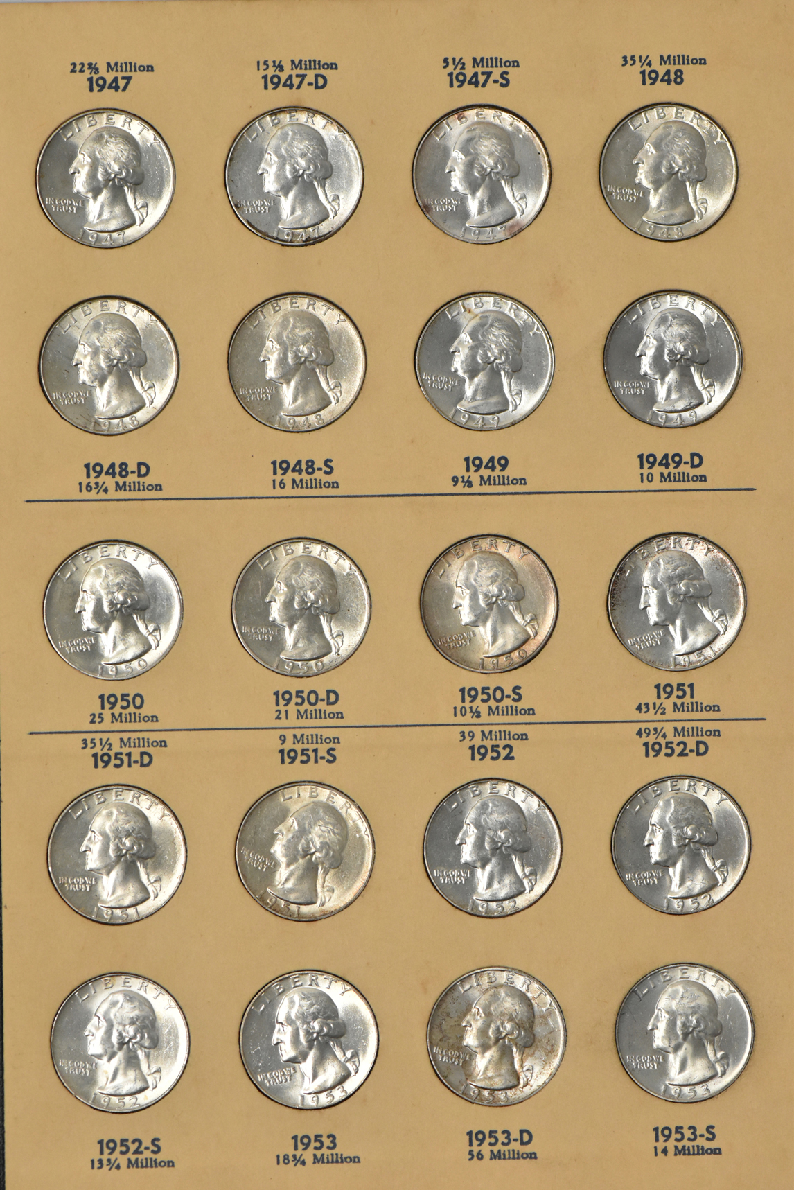 Collection of 76 different Washington quarters in a Library of Coin VOL. 15 album