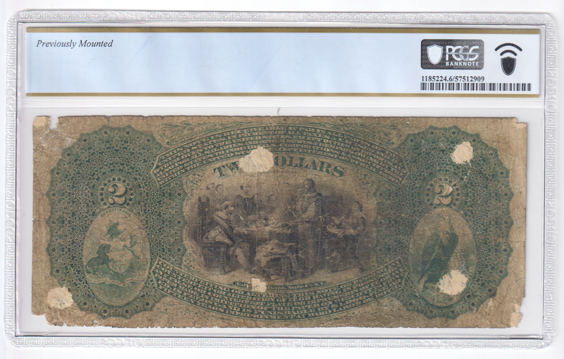 1875 $2 - Corry, PA Charter #605 - PCGS Good-6/previously mounted