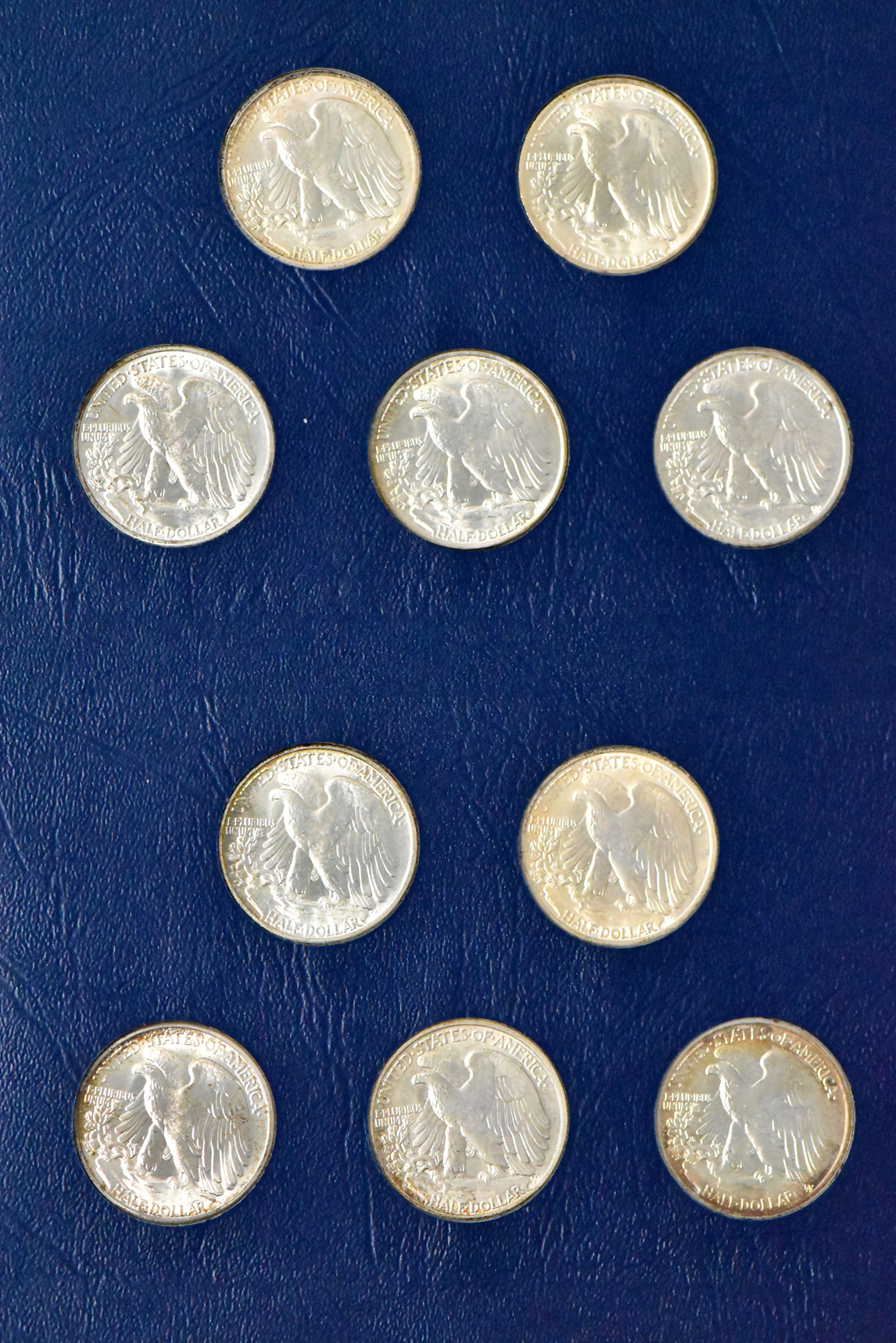 Collection of Walking Liberty half dollars, 1941 through 1947-D, in a Whitman 9424 album