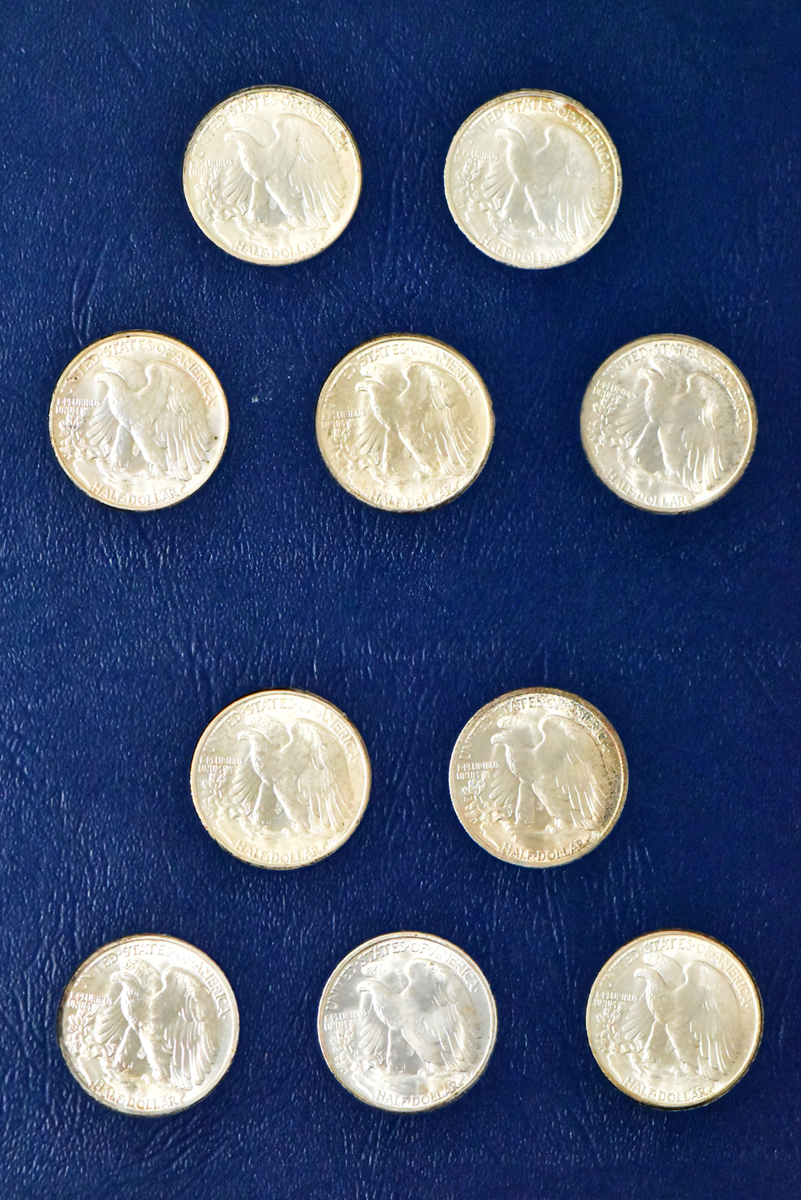 Collection of Walking Liberty half dollars, 1941 through 1947-D, in a Whitman 9424 album
