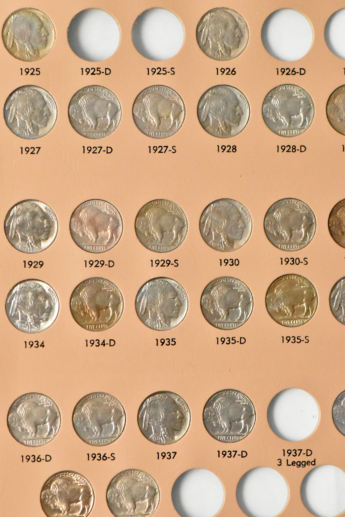 Collection of 53 different Buffalo nickels in a Dansco 7112 album