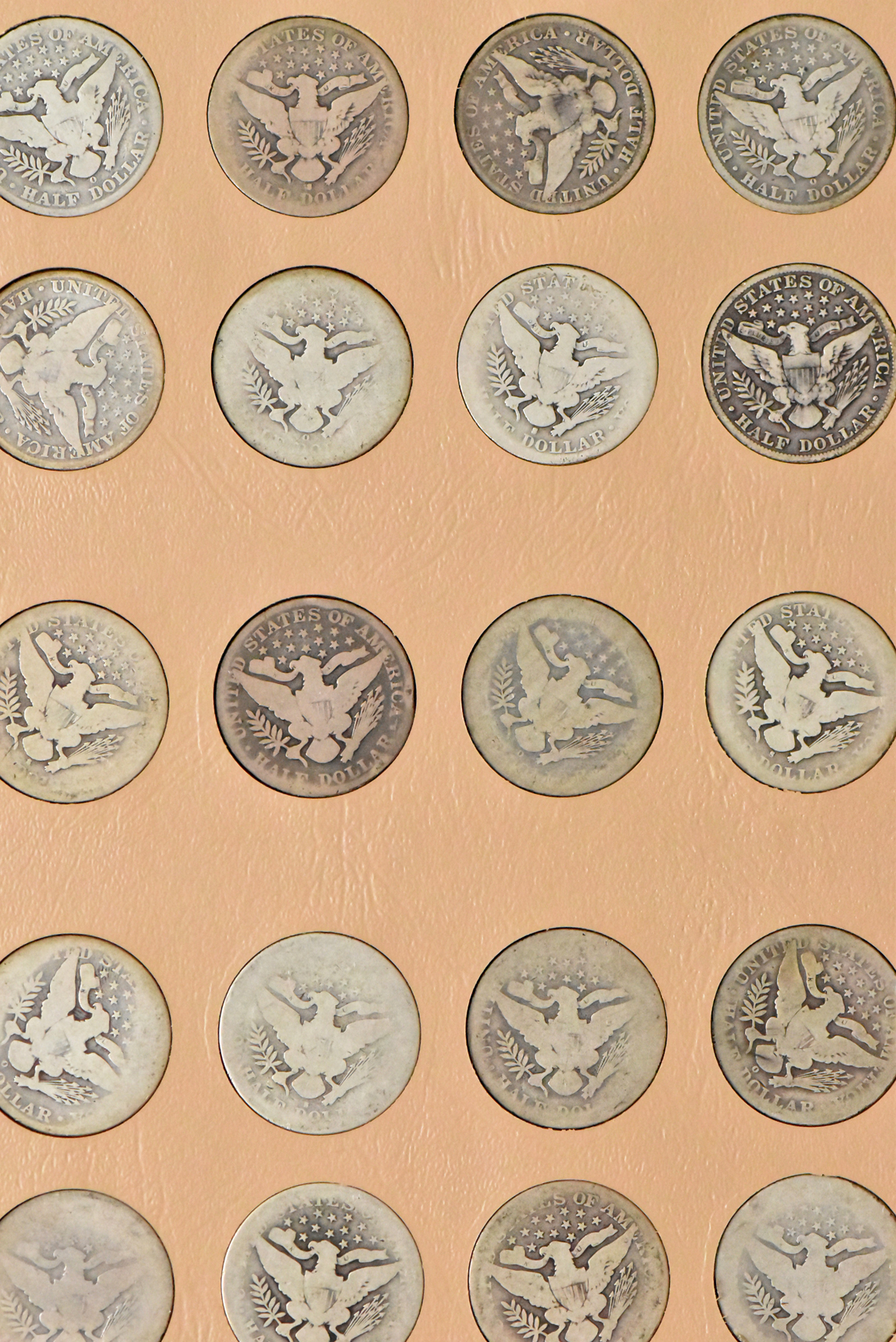 Collection of 73 different Barber halves in a complete Dansco 7150 album