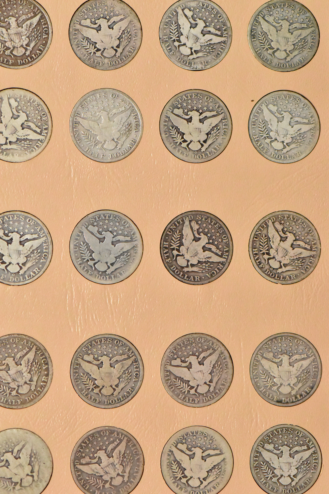 Collection of 73 different Barber halves in a complete Dansco 7150 album