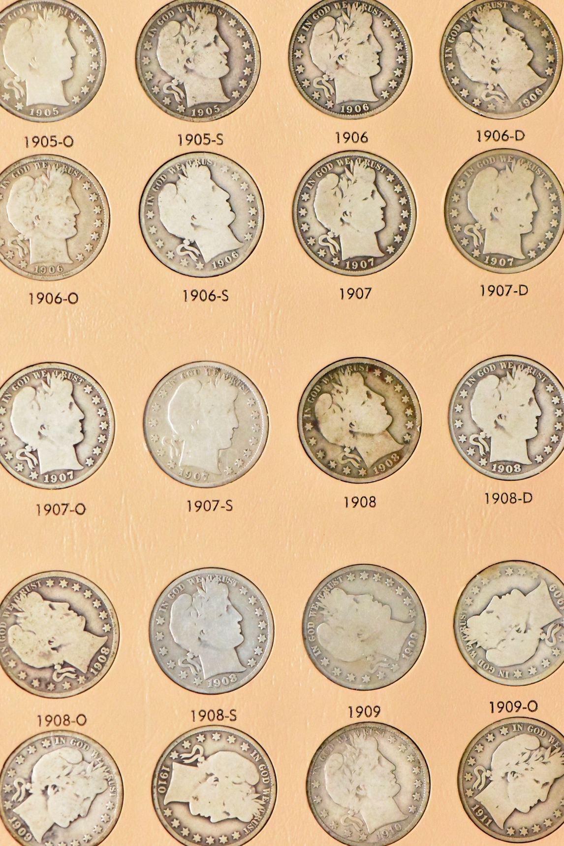 Collection of 73 different Barber halves in a complete Dansco 7150 album
