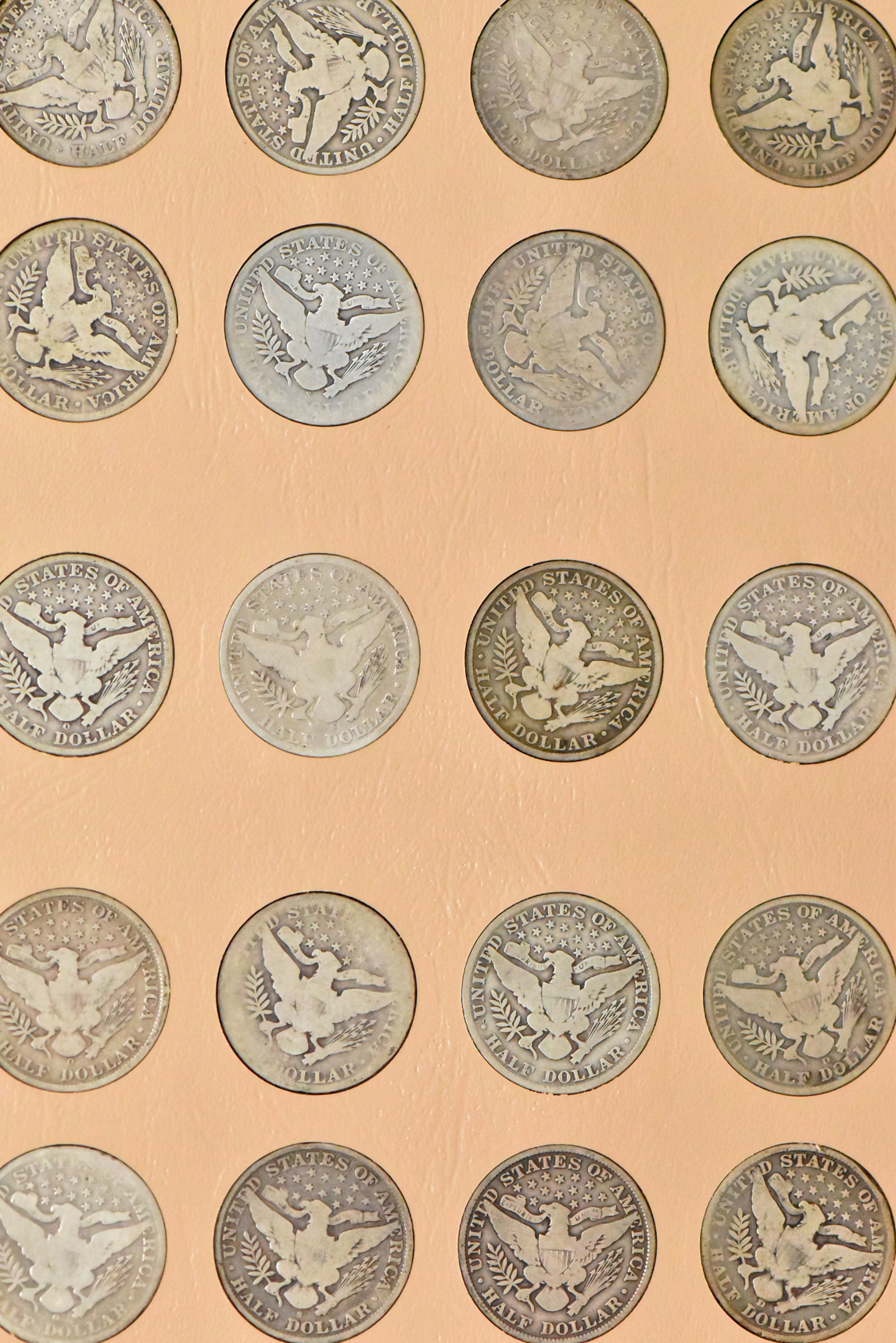 Collection of 73 different Barber halves in a complete Dansco 7150 album